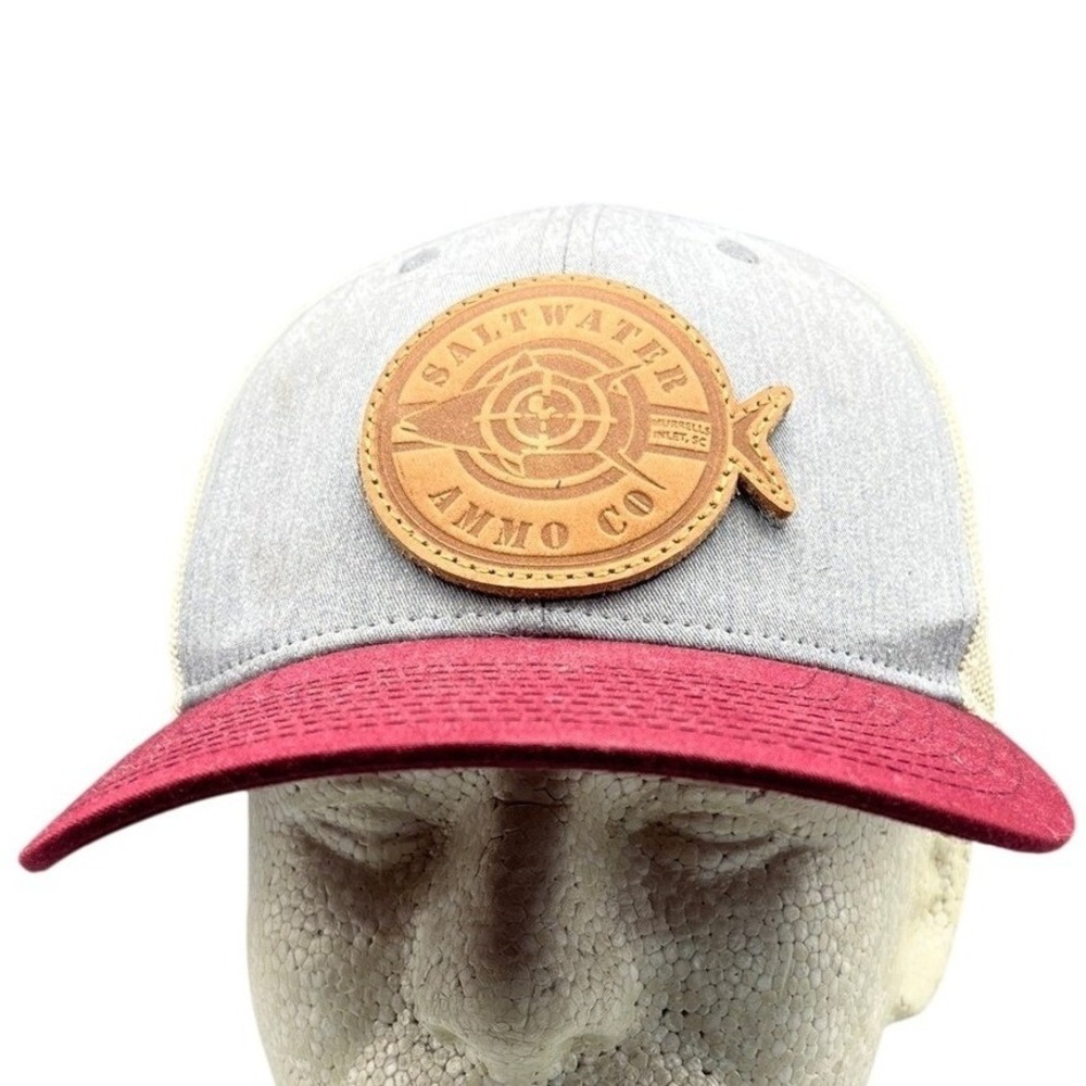 Saltwater‎ Ammo Co. Trucker Hat Gray Burgundy Patch Richardson 115 MD/LG
